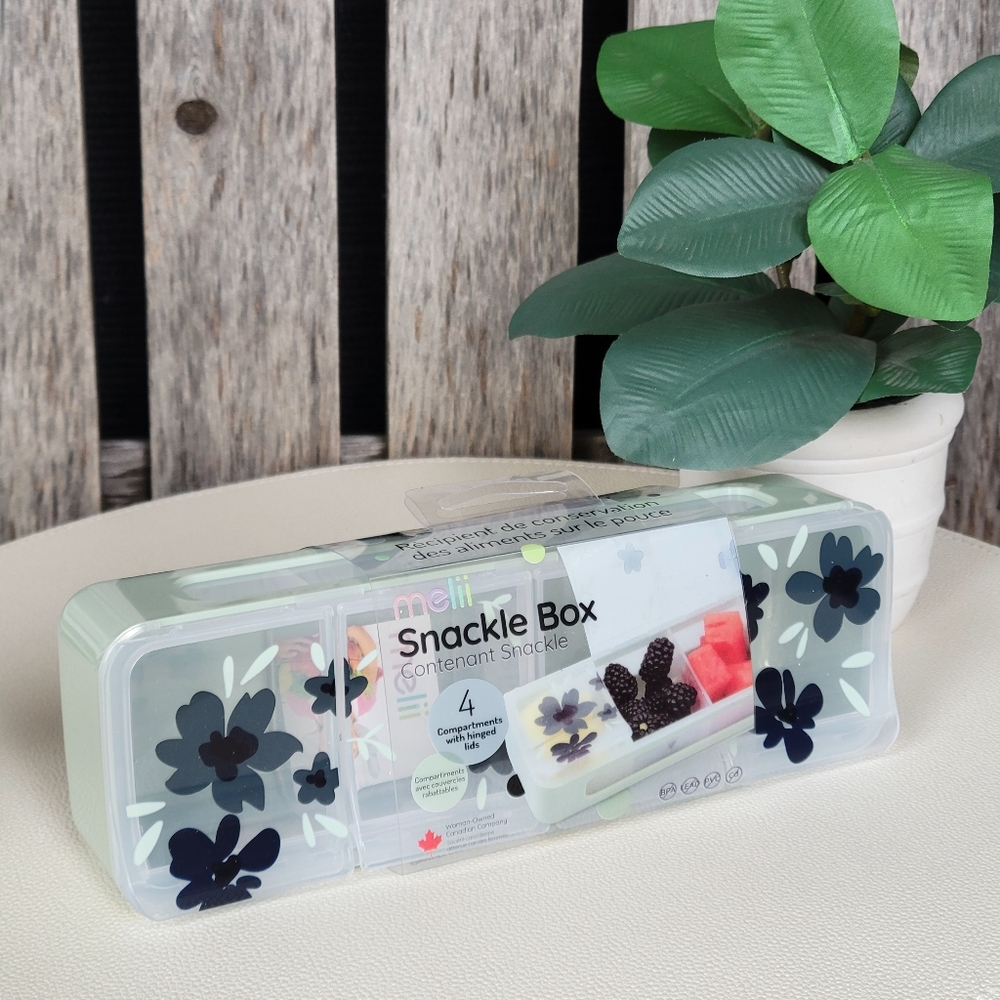 Melii Sage Color Snackle Box with Black Floral Design Lid